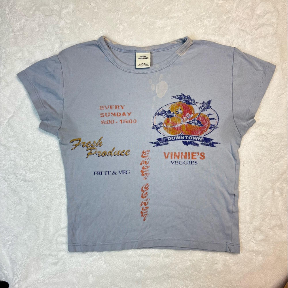 Urban Outfitters Light Blue Tee with Orange Graphic